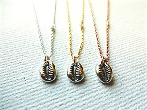 Micro 925 Sterling Silver Cowrie Shell Charm and Floating Conflict Free Rough Diamond 925 Sterling Silver or 14k Rose Gold Fill Chain or 14k Gold Fill Chain Necklace