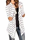 Persun Women White Stripes Long Sleeve PU Elbow Water Fall Cardigan Jacket