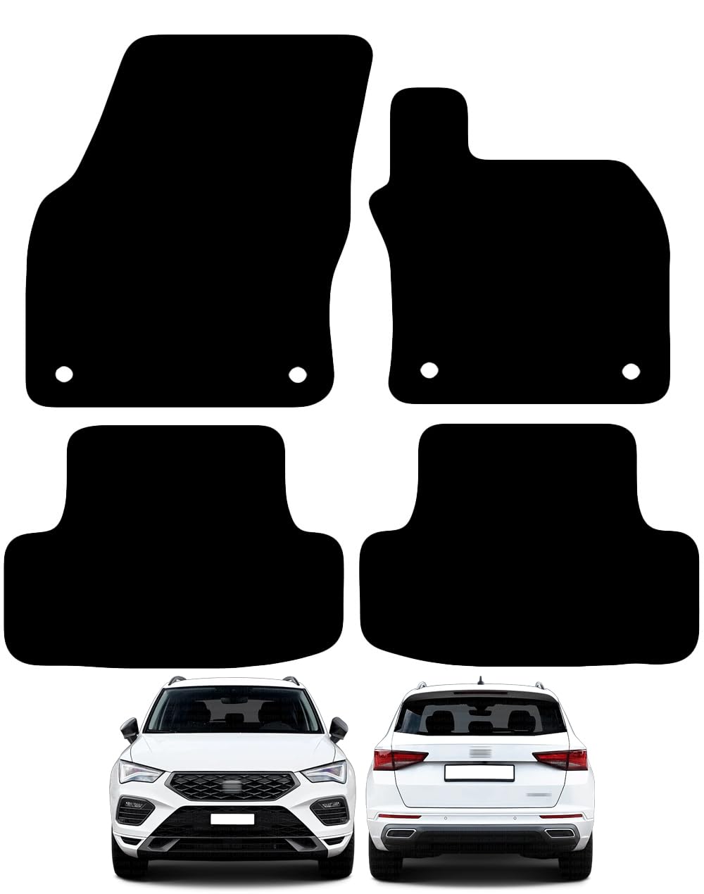 Carsio Carpet Car Mats For Seat Ateca 2016 Onwards 4 Piece Set Tailored Fit Floor Mat Complete Accessory Black Custom Fitted - All Weather, Anti-Slip Backing & Black Trim