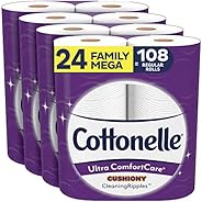 Cottonelle Ultra ComfortCare Toilet Paper with Cushiony CleaningRipples, 24 Family Mega Rolls (4 Packs of 6), 