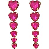 Rhinestone Heart Stud Earrings For Women Heart Crystal Drop Dangle Earrings Dainty Chic Sparkly Pink Crystal Love Heart Statement Earrings Jewelry Gift