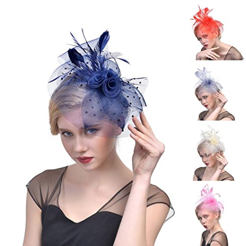 image for Nacome Fascinators Hat Flower Mesh Ribbons Feathers on a Headband and 