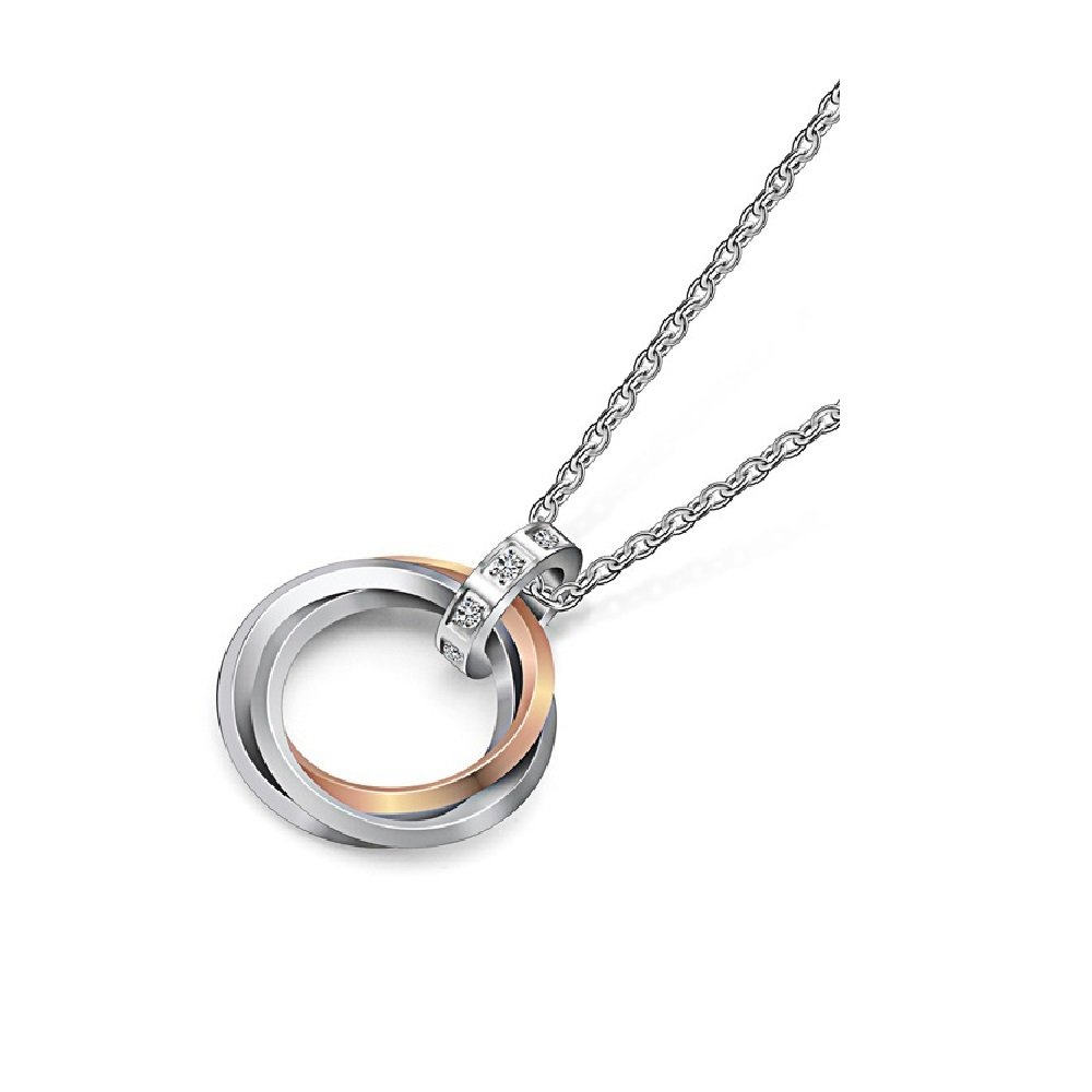 Uloveido Women's Titanium Stainless Steel Triple Circles Matching Necklace with Zircons Gold/White Rings Pendants Necklaces for Girls TN053-Women