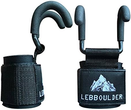 LEBBOULDER Weight Lifting Rod Hooks Heavy Duty Neoprene Padded Wrist Wraps Power Weight Lifting Training Gym Grips Straps Bandage Set of 2