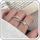Yheakne Gothic Snake Rings Set Silver Snake Wrap Rings Punk Snake Finger Rings Open Snake Serpent Rings Punk Adjustable Stackable Rings Jewelry for Women 2Pcs