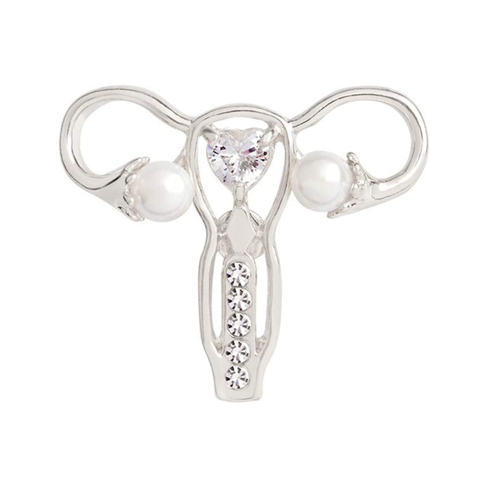 AILUOR Personality Female Body Organ Uterus Ovary Crystal Pearl Brooch Pin for Gynecologist Doctors Nurse Gifts Jewelry (Silver)