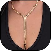 Navirix Long Gold Necklace,Dainty Snake Bone Chain Lariat Necklace for Women,Simple Chunky Twist Y Necklaces Edgy Formal Jewerly