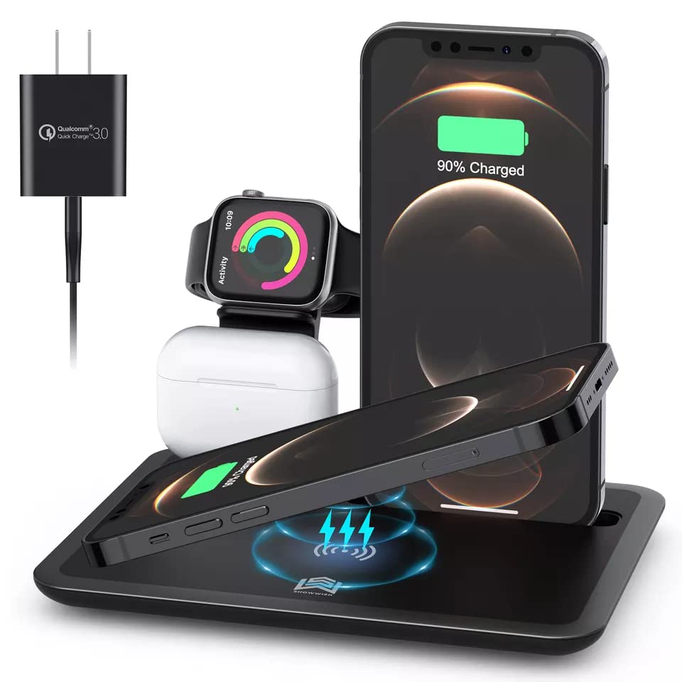 Wireless Charging Station 3 in 1 Fast Charging Station, Wireless Charger Stand for iPhone 14/13/12/11 Pro Max/X/Xs/Max/8/8 Plus, AirPods 3/2/Pro 2, iWatch Series 8/7/6/5/SE/4/3/2, Docking Station