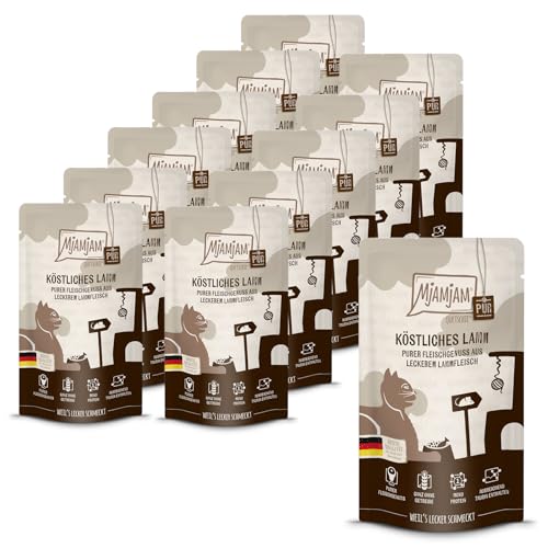 MjAMjAM - premium wet food for cats - Quetschie - pure meat enjoyment - delicious pure lamb, pack of 12 (12 x 125 g), grain-free with extra meat