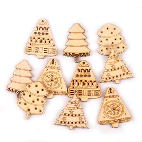 MILISTEN 50 Stks Kerst Opknoping Houten Ornament Diverse Kerstboom Vorm Uitsparingen Versieringen Leuke Houten Boom Stukken Voor Kerstversiering (Gemengd)