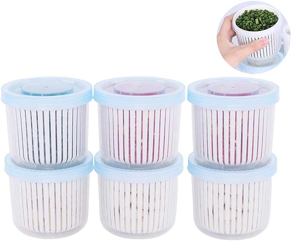 6 Pcs Double Layer Vegetables Sealed Keeper - Refrigerator Food Fresh Storage Box with Drain Basket, Fresh Produce Vegetable Fruit Storage Containers