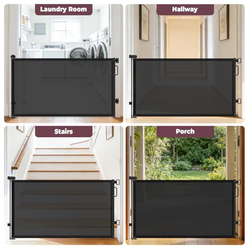 Cideny Retractable Baby Gates for Doorway, 58" Wide Mesh Dog Gate for Stair | 34" Tall Toddler Pet Gate Extra Wide Indoor and Outdoor, Easy Install, Essential for Home Safety, Black