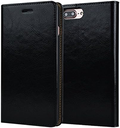 HIMIMASY Luxury Genuine Leather Handmade Flip Case For Iphone7 Plus(5.5 Inch) With Wallet,Card Slot and Stand Function (Black)