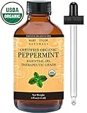Organic Peppermint Essential Oil Large 4 oz, USDA Certified Organic, By Mary Tylor Naturals Premium Therapeutic Grade, 100% Pure, Perfect for Aromatherapy, Relaxation, Improved Mood, Repel Mice, Pests