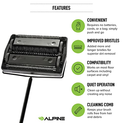 Alpine Manual Carpet Sweeper Triple Brush Cordless Non Electric Multi
