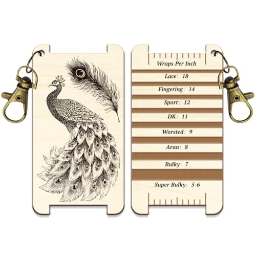 arricraft 1 Pc Peacock Spinning Control Card, Peacock Feather Yarn WPI Guide Gauge with Clasp Wood Yarn Wrap Guide Board with Diz for Spinners Measuring Tools Crochet Accessories