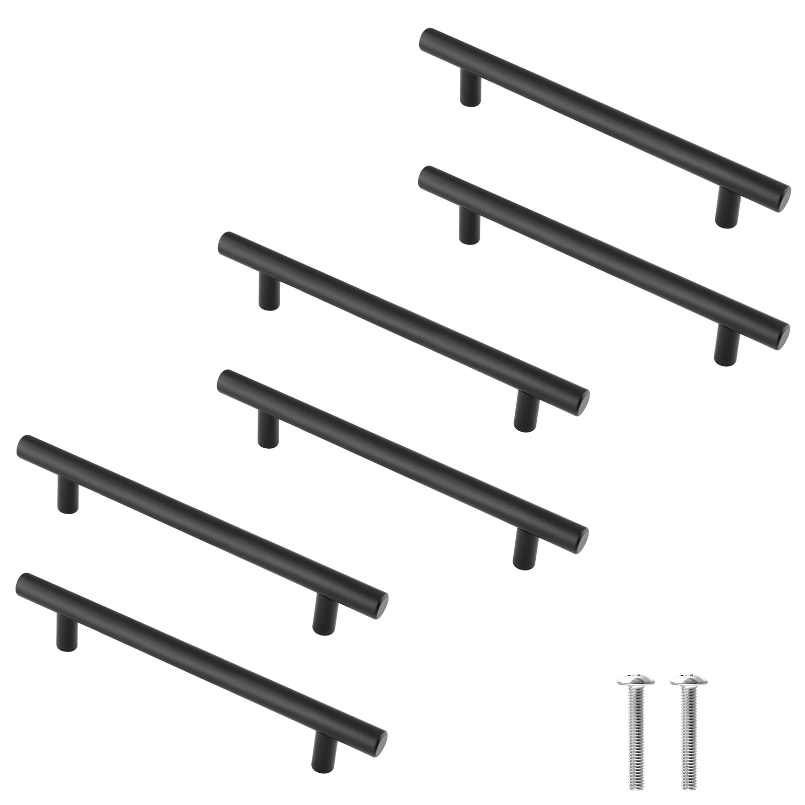 Cjueiom 6 Pack Matt Black Cupboard Handles 96mm Hole Center T Bar Handles, Stainless Steel Drawer Handles Long Wardrobe Door Handles Pulls, 150mm Length Kitchen Cabinet Handle for Bedroom Drawer