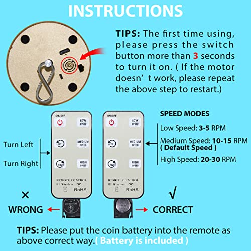 Disco Ball Motor with Remote,1200mAh Battery Operated Gold Wind Spinner