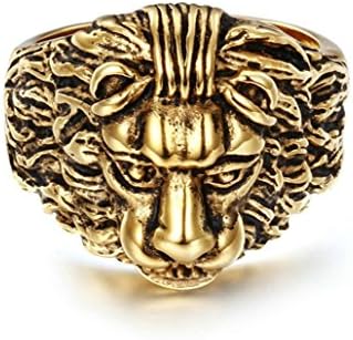 Jiedeng Jewelry Men's Ring Stainless Steel Ring with Lion Head Retro Biker Gothic Punk Friendship Partner Ring for Men Gold - With Gift Bag