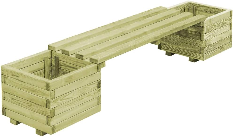 tidyard Banco Jardinera de Exterior,Banco de Madera para Jardín o Patio,Hecho a Mano,Madera de Pino Impregnada FSC,Verde 196x40x36cm
