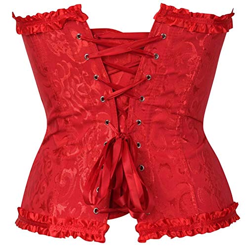 women's lacing corset top satin floral boned overbust body shaper bustier