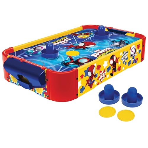World Tech Toys Marvel Spidey and His Amazing Friends Air Hockey Table for Kids - Wooden Tabletop Game with Puck, Pushers & Air Flow System - Marvel Licensed - Kids 4+