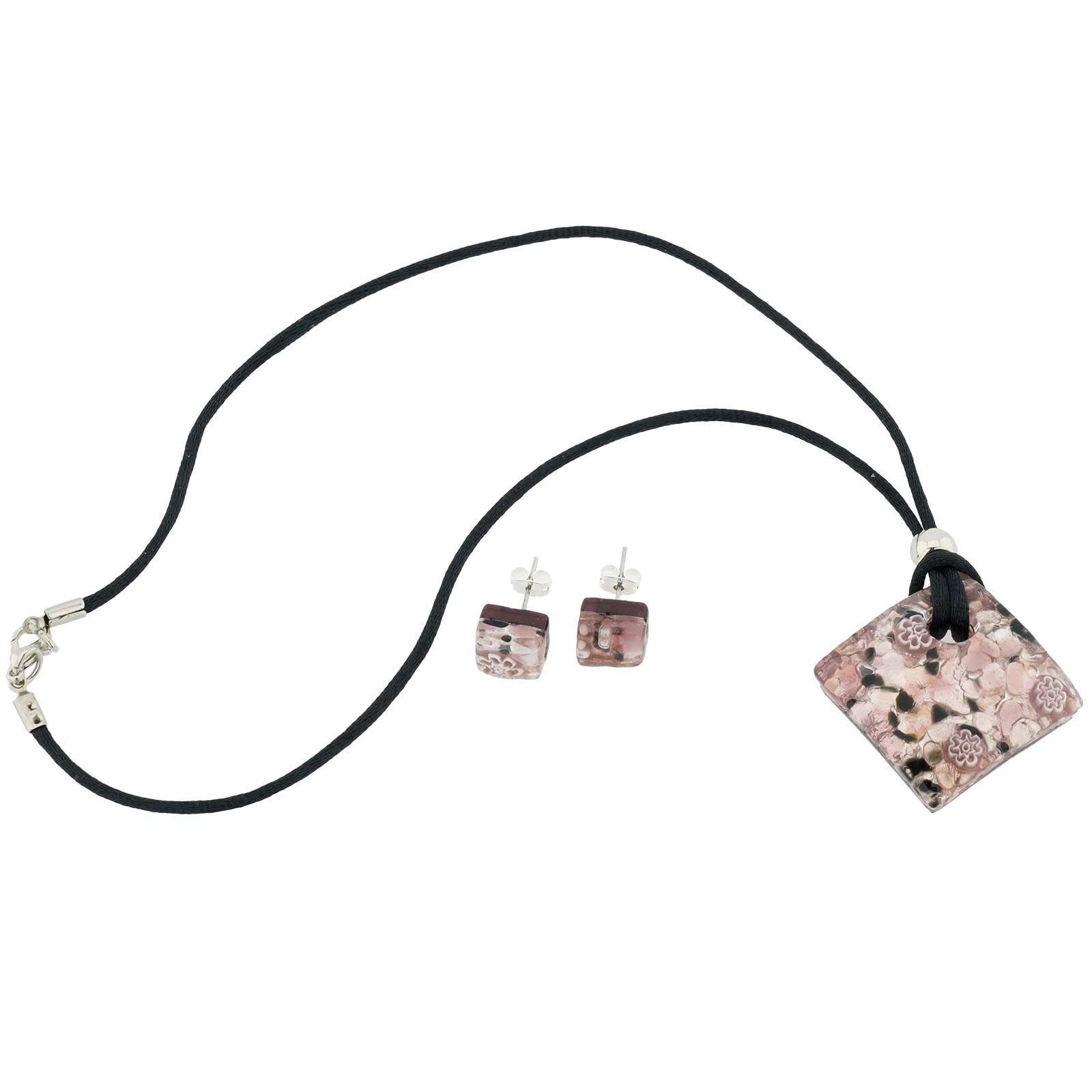 Glass Of Venice Murano Glass Venetian Reflections Necklace and Earrings Set - Purple Silver