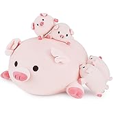 Achwishap 5PCS Pig Family,Pig Stuffed Animal Mommy with 4 Pig Babies Plush,Cute Pig Plush Pillow Cushion Doll,Kawaii Pig Plush Toy Hugging Pillow for Kid Birthday Gift Adult Valentines(16” Pig Family)