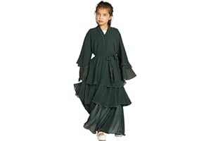 AWIBMK Kids Girls Abayas layered Chiffon Cardigan Dubai Kaftan Prayer Dress Muslim Islamic Robe Ramadan Kimono Outfit