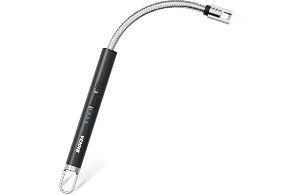 VEHHE Electric Lighter, USB C Rechargeable Lighter with Long 360° Flexible Neck LED Display, Flameless and Windproof, for BBQ