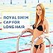 Royal Swim Cap For Long Hair - Waterproof Premium Silicone swimming Cap for Women & Men - Special Shape for Effective Ear Protection - Keeps Hair Dry - with Nose Clip & Ear Plugs - Blue