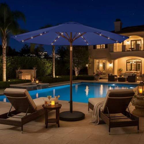 Patio kingdom 9' Solar LED Patio Umbrella with Tilt & Crank | 8 Sturdy Ribs,UV Protection,Outdoor Market Table Umbrella for Deck,Lawn,Pool,Backyard