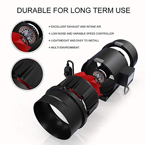 TOPHORT 8 Inch Inline Duct Fan 800 CFM Blower Fan with Variable Speed Controller HVAC Blower Ventilation