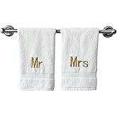 Gold Monogrammed Hand Towels for Bathroom - Luxury Hotel Quality Personalized Initial Decorative Embroidered Towel for Powder Room, Spa - GOTS Organic Certified - Mr and Mrs
