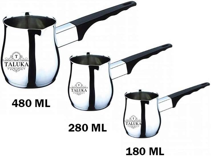 Taluka Stainless Steel Coffee Warmer Non-Heating Handle Set of 3, 180 ML || 280 ML || 480 ML Use Hotel Home Restaurant
