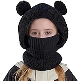 Jastore Kid Winter Hat Scarf Set Boys Girls Knit Hood Hats Balaclava Beanie Hat Warm Fleece Lining Scarf Skull Cap