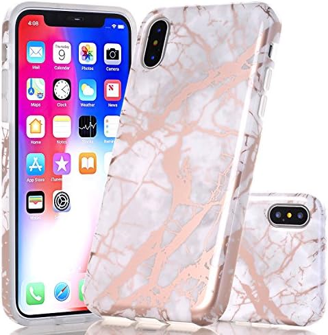 iPhone X Marble Case, Wastou Marble Pattern Slim Fit Soft Flexible TPU Matte Silicone Protective Phone Cover [Support Wireless Charging] for Apple iPhone X (2017) (Grey Rose Gold)