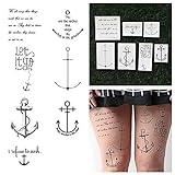 Tattify Assorted Nautical Temporary Tattoo Pack - Anchored (Complete Set of 14 Tattoos - 2 of each Style) - Individual Styles Available and Fashionable Temporary Tattoos