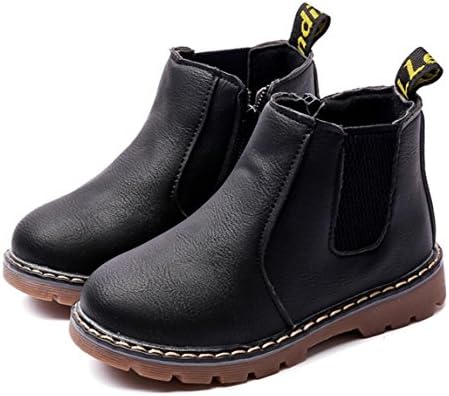 Otamise Kid Girls Zipper Martin Boots Waterproof Leather Slip On Winter Shoes(Toddler/Little Kid/Big Kid) Black US 12.5M