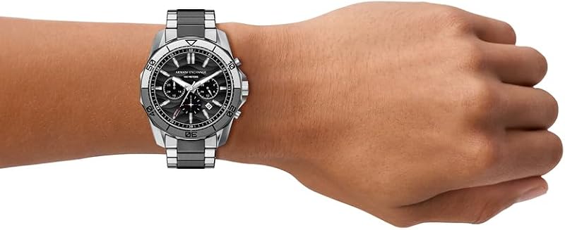 Herren 44MM Silberfarbener Edelstahl Uhr, AX1973