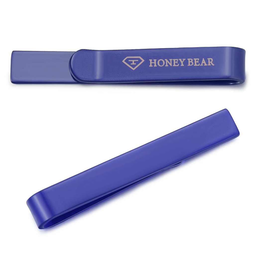 Honey Bear Mens/Boys Skinny Tie clip Bar for Narrow Tie - Stainless Steel for Business Wedding Gift 4cm (Blue)