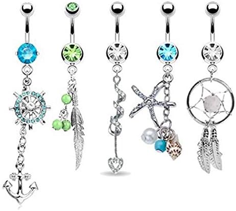 Daisy Jewelry Stainless Steel Dangle Belly Button Rings Navel Rings Body Piercing Jewelry Set