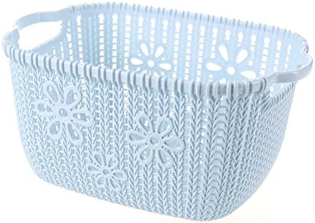 Luckyfree Laundry Basket Plastic Dirty Clothes Basket Toys Debris Snack Storage Basket Imitation Rattan, Medium Blue