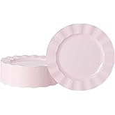 NZVCN 72 Pack Pink Plastic Plates, 10" Disposable Wave Edge Dinner Plates Elegant Heavy Duty Serving Dishes for Party, Wedding, Thanksgiving, Christmas