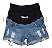 Women’s Summer Adjustable Elastic Care Belly Denim Shorts Jeans for Maternity Pregnant (Asian L, Blue)