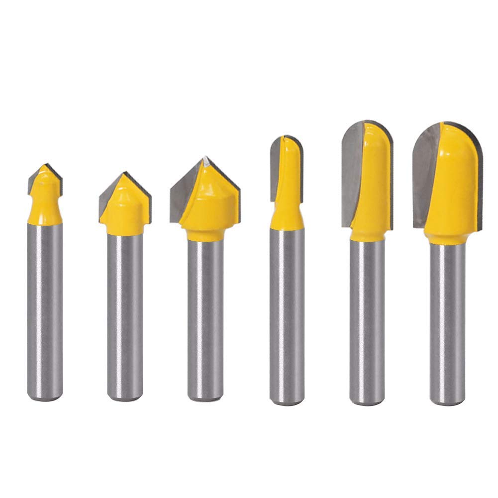 Bestgle 3pcs 1/4" Shank Core Cove Box Deep Round Nose Router Bit and 3pcs 1/4” Shank 90 Degree V Groove Router Bit Woodwroking Cutter Tool