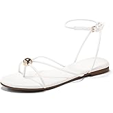 Coutgo Womens Strappy Flat Sandals Open Toe Flip Flops Sandals Ankle Strap Summer Beach Shoes