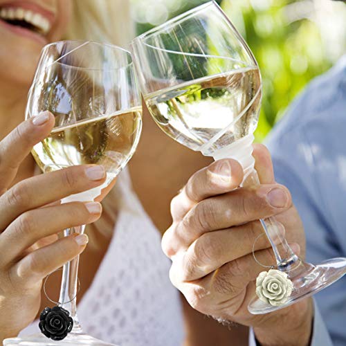 Wine Glass Charms 12 Pieces Wine Themed Wine Glass Drink Markers for Cocktails Martinis Champagne Flutes, Wine Tasting Party Decoration Supplies Gift, Roses Flower