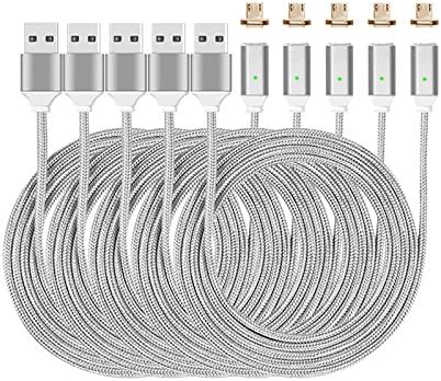 hyranger 5pcs 2nd Generation Micro USB Magnetic Cable 3Ft/1m Nylon braided Data Sync Charger Cord for Samsung Galaxy Note LG G4 G3 Google Blackberry(silver)