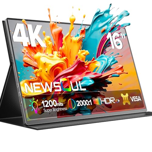 Newsoul Portable Monitor 4K 16 Zoll mit 1200 nits Helligkeit, 3840 x 2400 UHD Tragbarer Monitor, 145%sRGB 2000:1 16:10 IPS, Tragbarer Bildschirm mit USB-C HDMI 